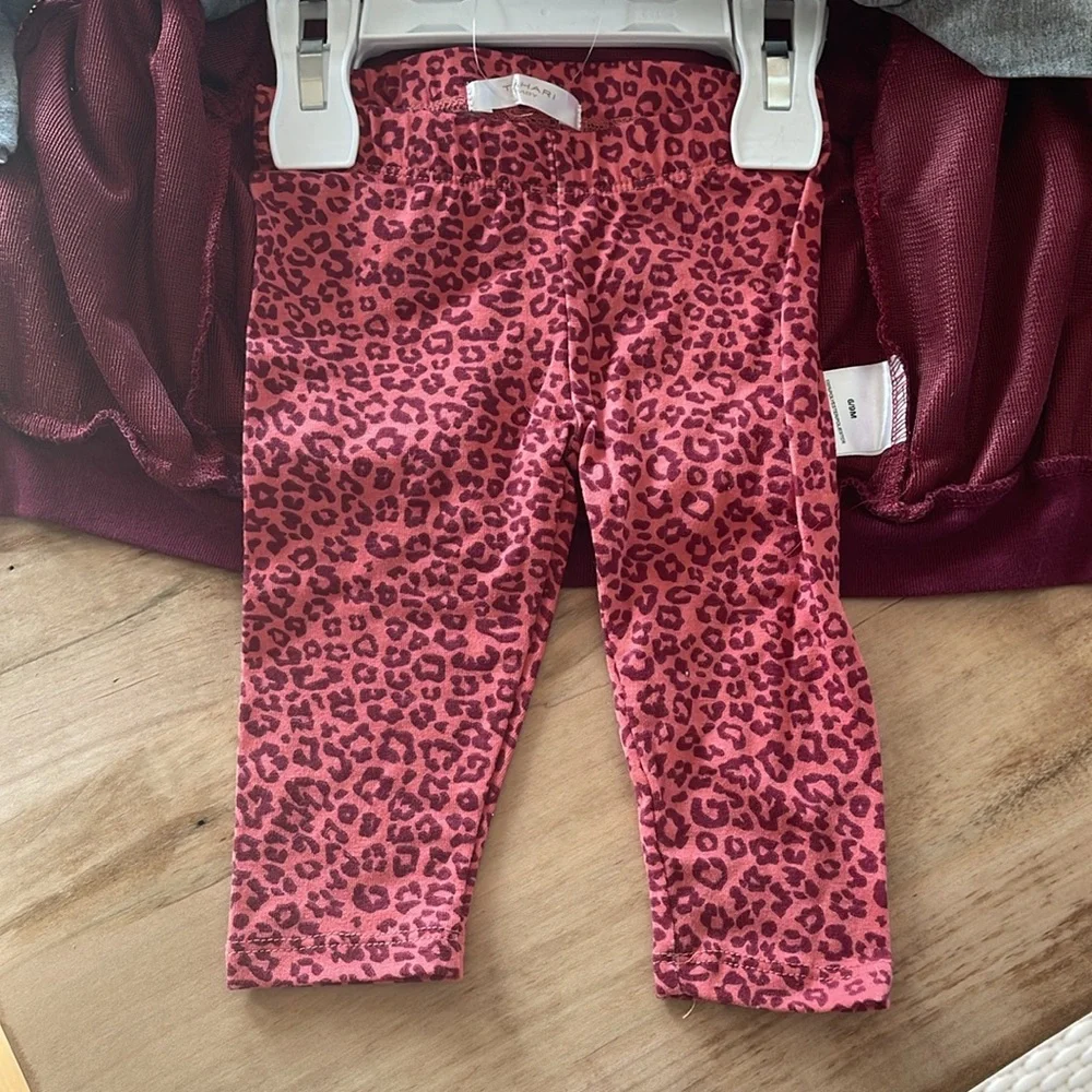 NWT Tahari Baby 3 Piece Set Faux Fur Leopard Ruffle Jacket Onesie 6/9 Months